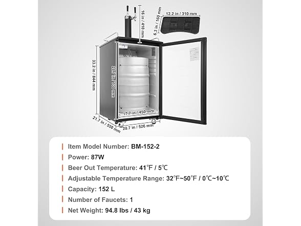 VEVOR Beer Kegerator, Dual Tap Draft