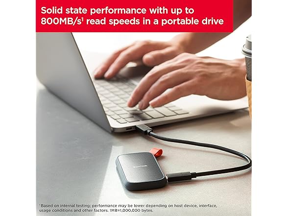 SANDISK 1TB Portable SSD - Up to 800MB/s, USB-C, USB 3.2 Gen 2, Updated Firmware - External Solid State Drive - SDSSDE30-1T00-G26 (Open Box)
