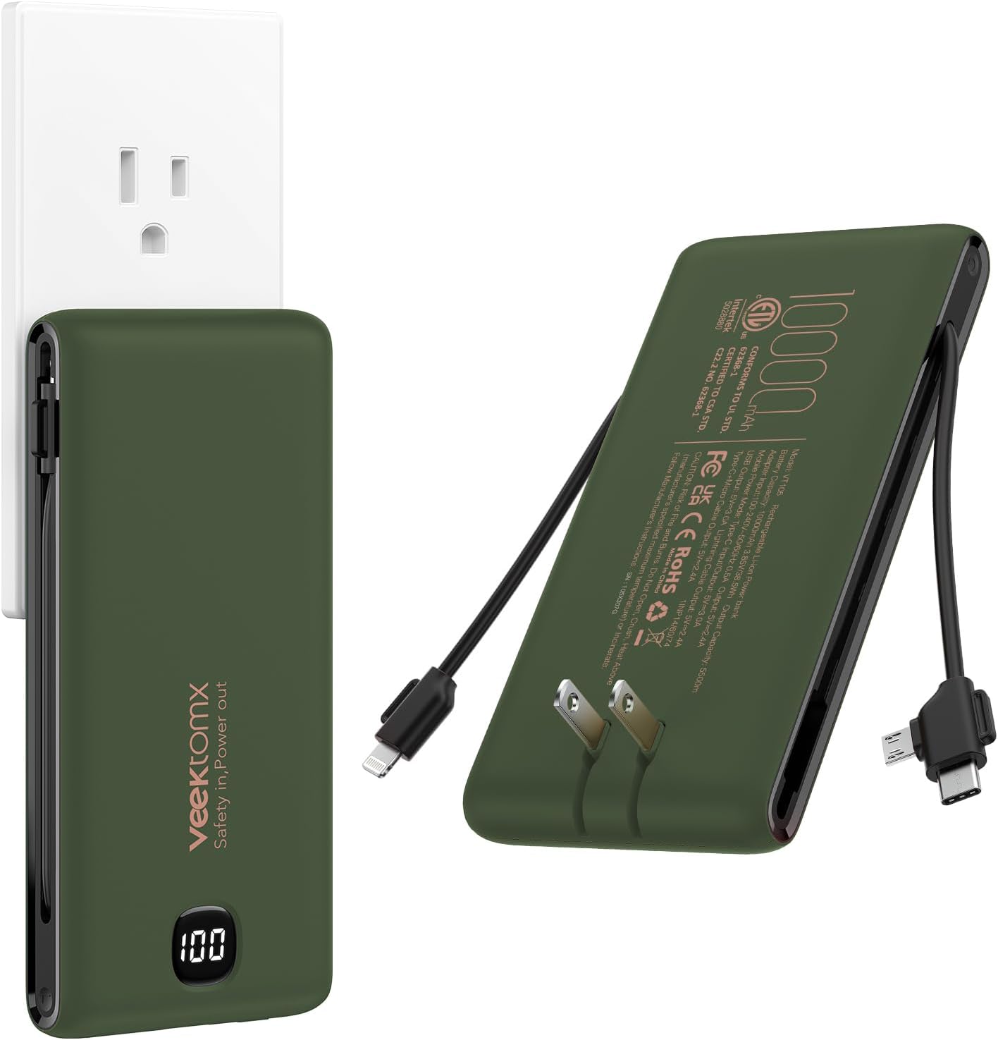VEEKTOMX 10000mAh Power Bank Cables- Choose Color - Gallery 8