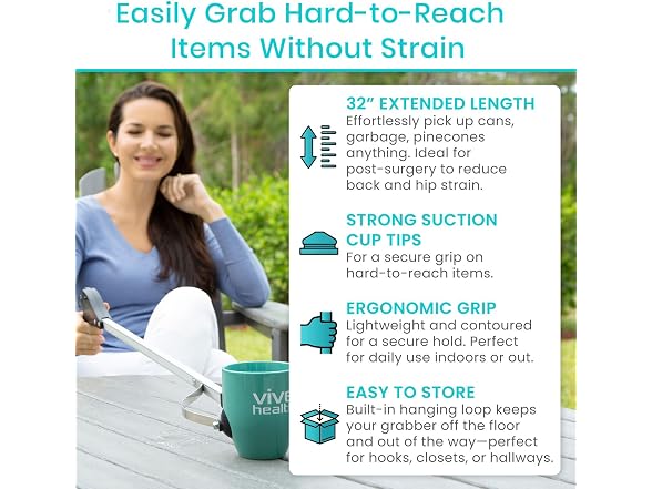 Vive Suction Cup Grabber Reacher 32in