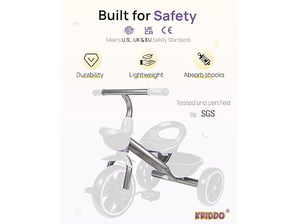 KRIDDO Toddler Tricycle, Tool-Free Trike, Pink