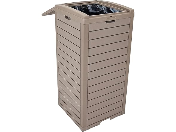 Sunnydaze 39-Gallon Patio Trash Can with Lid, Light Grey