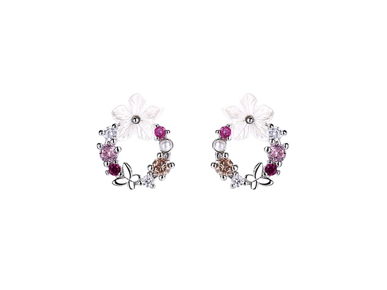  IGT-DAAS-DEBS7216 Opal and Resin Flower Earrings Silver 