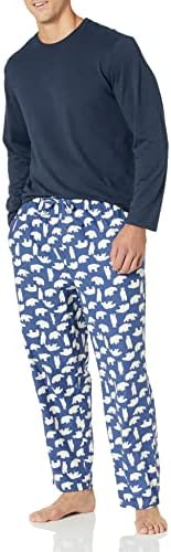 Amazon Essentials Men's Flannel Pant and Long-Sleeve T-Shirt Pajama Set, Navy Polar Bear, Large