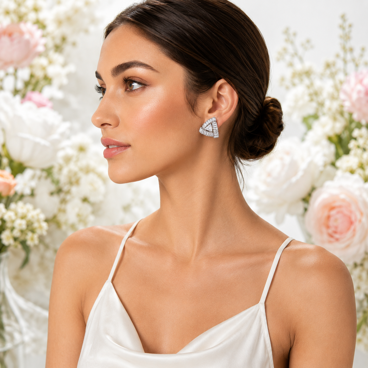Silver Triangle CZ Stud Earrings - Gallery 7