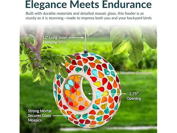 Sunnydaze 6-Inch Glass Mosaic Hanging Bird Feeder - Confetti Mosaic