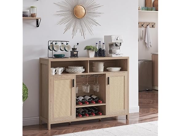 Alaxgumrol Coffee Bar Cabinet, Rattan Buffet