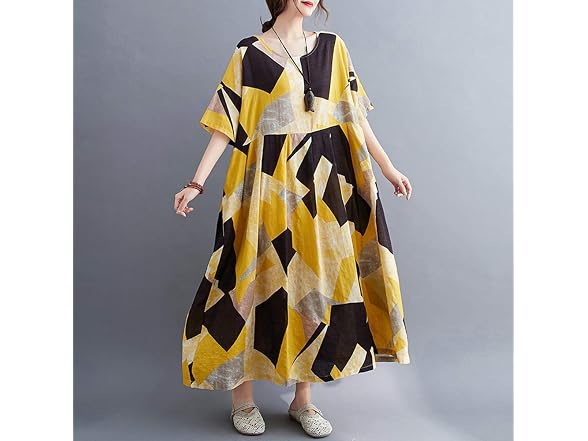 Versear Women (OS) Boho Cotton Linen Dress Dress
