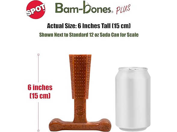 SPOT Bam-Bones Plus Coffee Wood T-Bone Dog Chew Toy, Beef