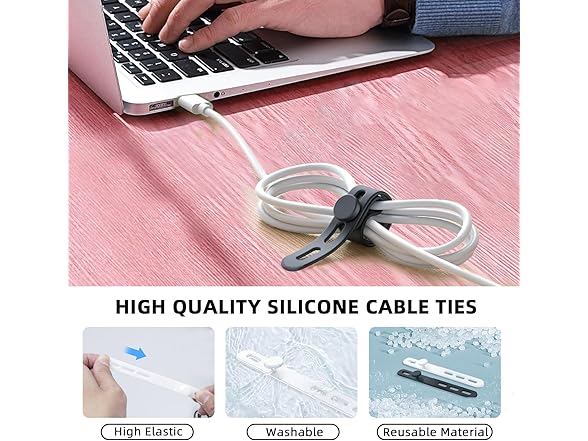 Silicone Cable Ties 12Pcs+Organizer Bag