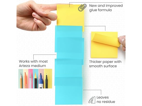 ARTEZA Sticky Notes, 3x3 Inches, 48 Lined & Blank Pads