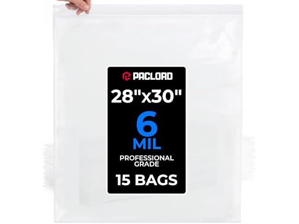 28" x 30" Extra Large Reclosable Plastic Zip Bags, 15 Count