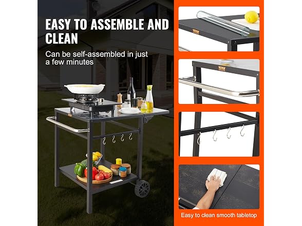 VEVOR Outdoor Grill Dining Cart with Double-Shelf
