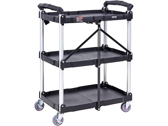 Foldable Utility Service Cart, 3 Shelf 165LBS