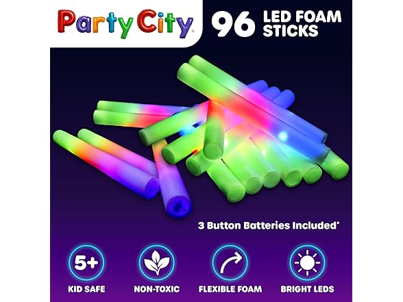 Party City 96pk LED Foam Glow Sticks 14”