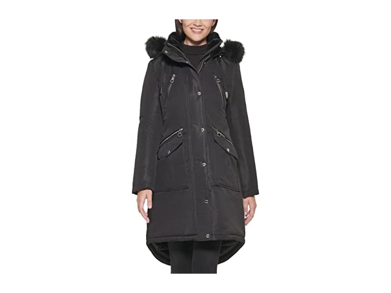 GUESS Women's Long Anorak Coat, Black, Medium