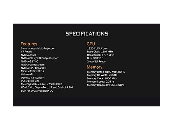 EVGA GeForce GTX 1070 FTW Graphics Card