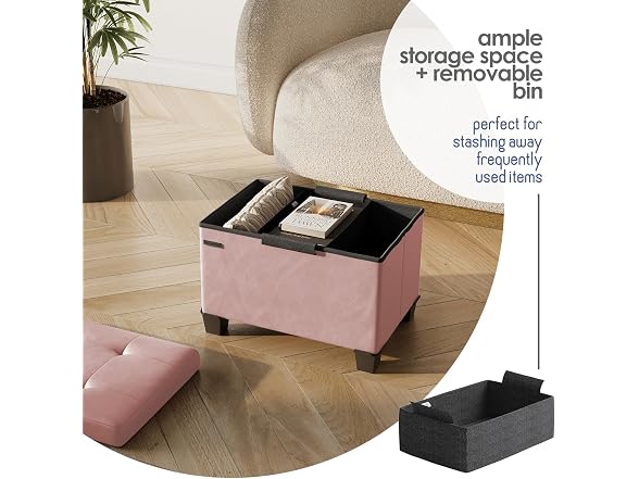 Storage Ottoman Cube Bin 16in Pink