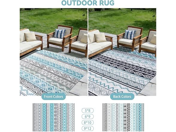 STRICKLANDHOME Outdoor Rug, Blue & Grey