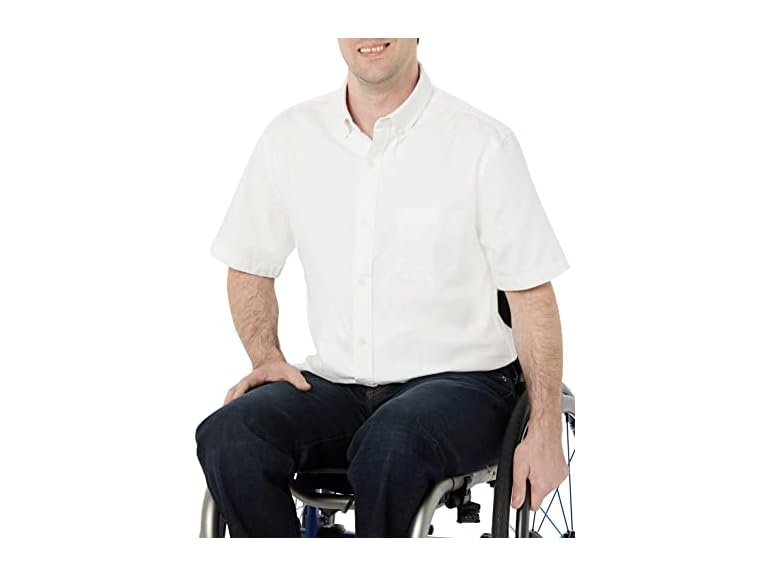 Amazon Essentials Men's Regular-Fit Short Sleeve Stretch Oxford Shirt with Pocket, White, Large