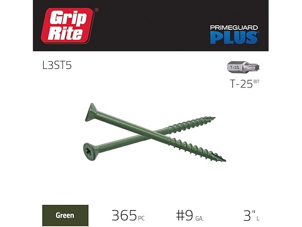 Grip-Rite Grip Rite L3ST5 3-inch by 9 Green T-25