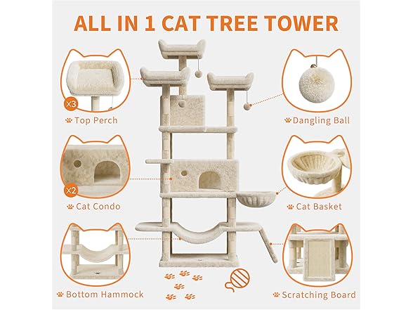 68.5 in Multi-Level Cat Tree for Indoor Cats- Beige