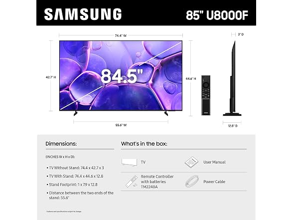 Samsung UN85U8000FFXZAU8000F 4K Smart TV (Open Box)