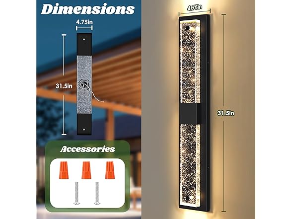 BesLowe Wall Lights, 31.5in W Crystal Bubble Glass 2Pk