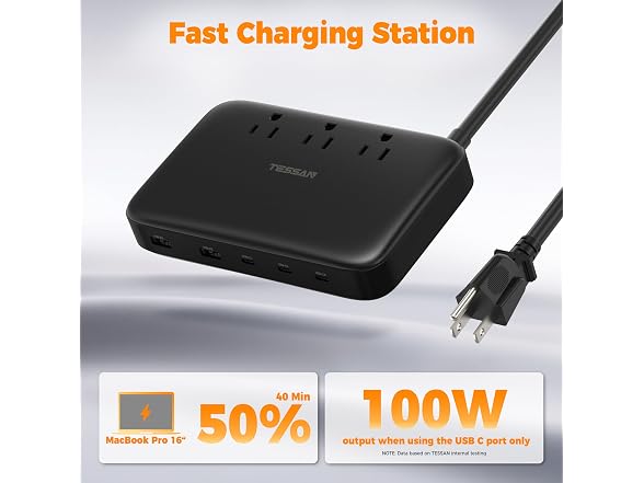 TESSAN Charging Station PD 130W (3 Outlets, 5 USB)