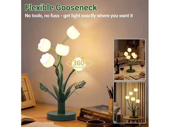 TOBUSA Green Flower Table Lamp, Adjustable Gooseneck Flower
