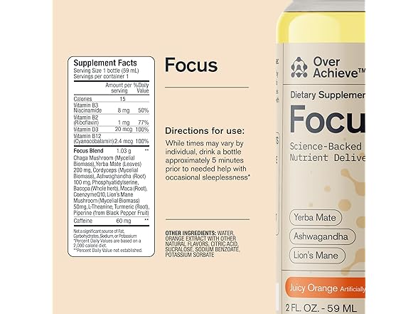 Focus Drink with Yerba Mate & Mushroom 2oz (3pk)