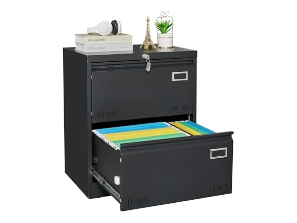 2-Drawer Metal File Cabinet, Lock, Black