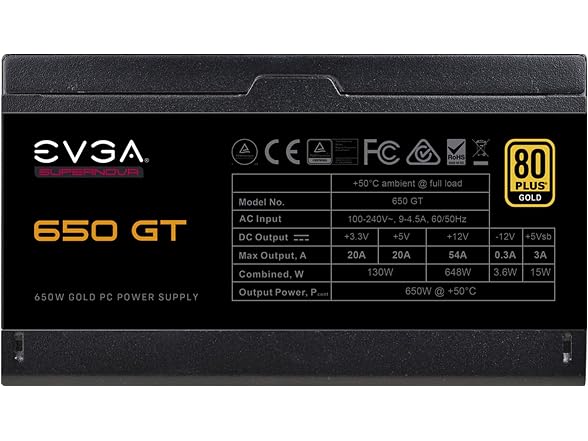 EVGA 650 GT, 80 Plus Gold 650W, Fully