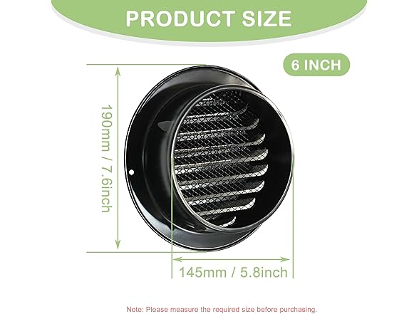 6" Round Soffit Vent Cover Black