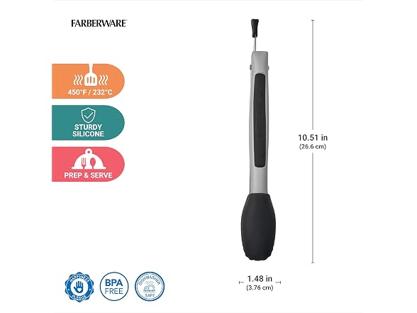 Farberware Pro 9 Inch Silicone Head Locking Kitchen Tongs 