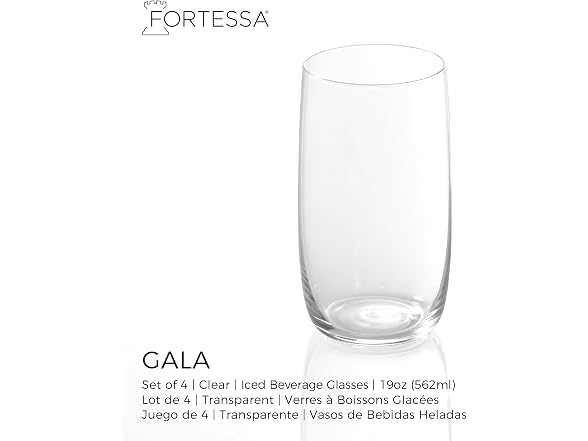 Fortessa Gala Glass, 19 Ounce Iced Beverage (Set of 4), Clear