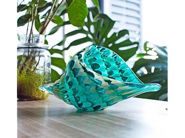 Blue Hand Blown Glass Conch Statue