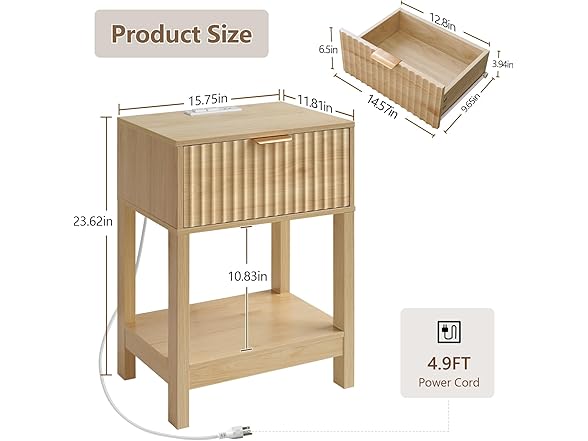 Nasonet Oak Nightstands with Drawer