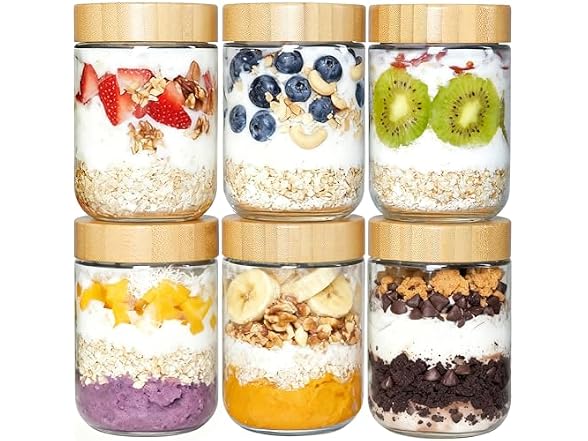 Vtopmart 6 Pack 16oz Glass Oats W/ Bamboo Lids