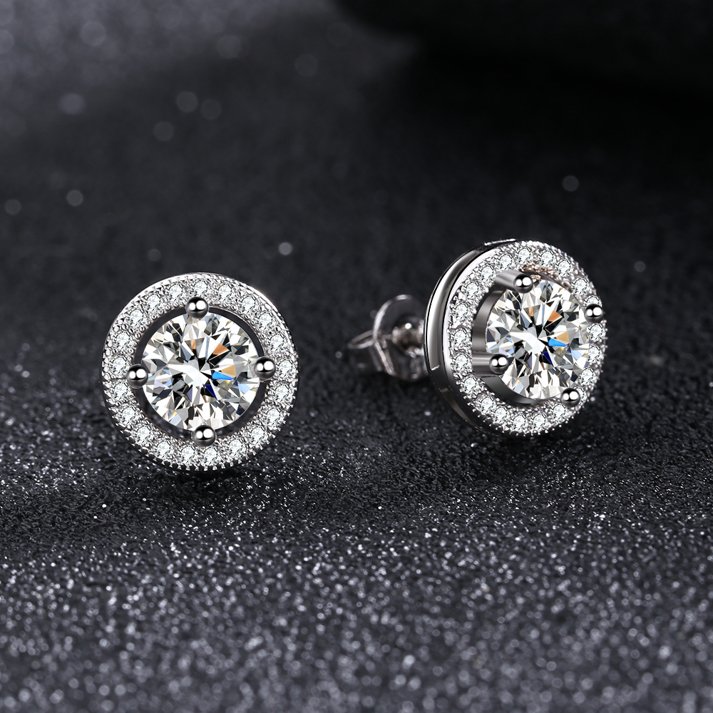Sterling Silver Halo Stud Earrngs - Gallery 16