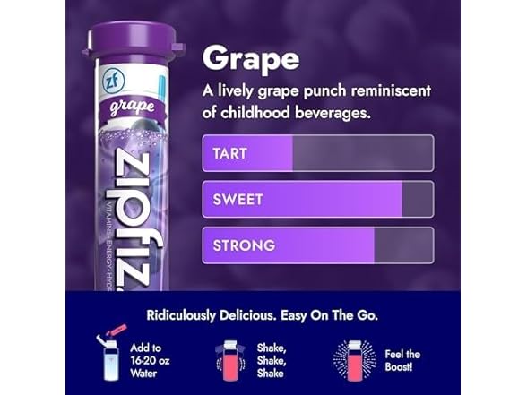 Zipfizz Daily Energy Drink Powder, Grape, 20 Pack