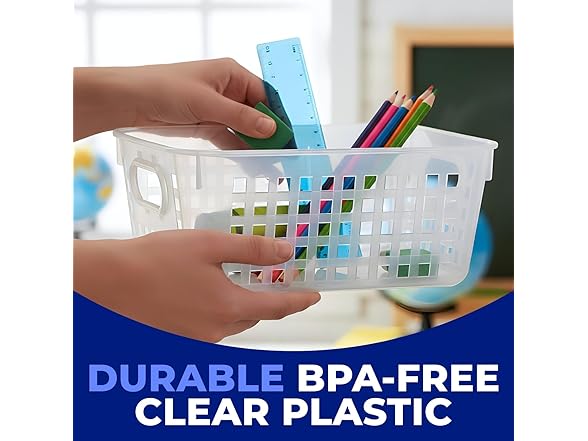 Clear Classroom Storage Tall Baskets with Handles - 6 Piece