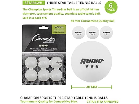 Champion Sports 3 Star Table Tennis Ball Pack