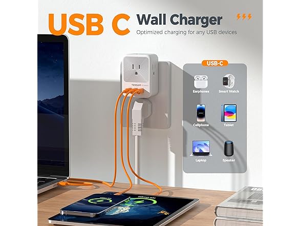 TESSAN Outlet Splitter (4 Outlets, 3 USB-C)
