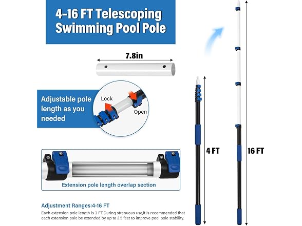 getlstub 16FT Telescopic Pool Pole