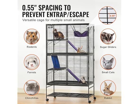 VEVOR 64.6" Rolling Metal Ferret Cage