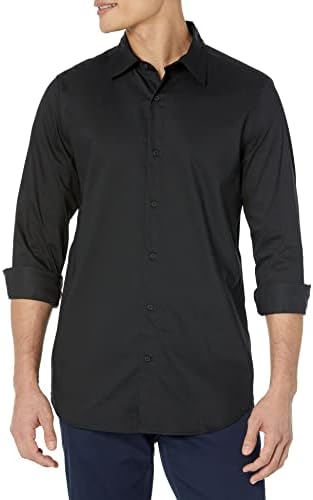 Amazon Essentials Men's Slim-Fit Long-Sleeve Stretch Dress Shirt, Black, X-Large
