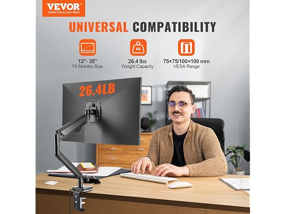 Single Monitor Mount with USB, Supports 13"-35"