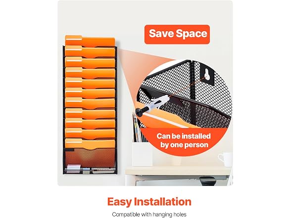 File Wall Rack, One-Piece 12 Pockets Mesh Wall