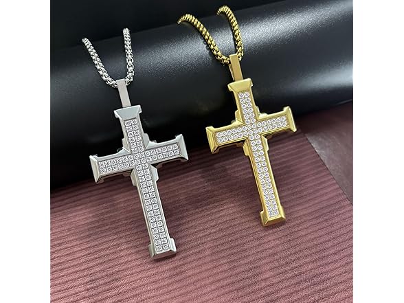 Mens Zirconia Cross Necklace 24"